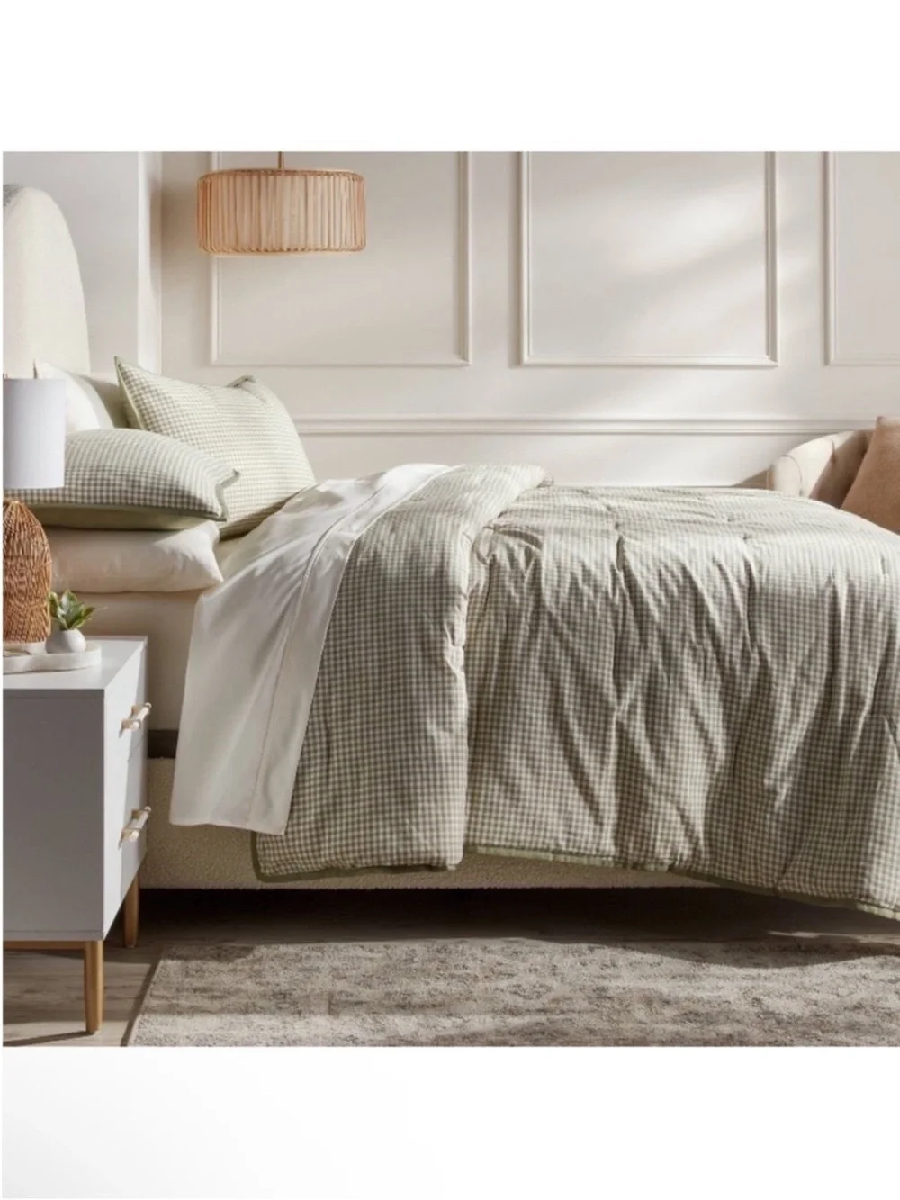 NWT Full/Queen Mini Gingham Comforter and Sham Set Moss Green - Threshold